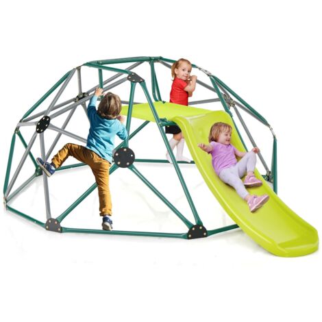 COSTWAY Cupola di Arrampicata, Struttura per Arrampicata con Scivolo, Capacità di Carico di 180 KG, per Bambini da 3 a 10 Anni, Ideale per Palestra, Cortile e Giardino (Stile 2 Verde Scuro)