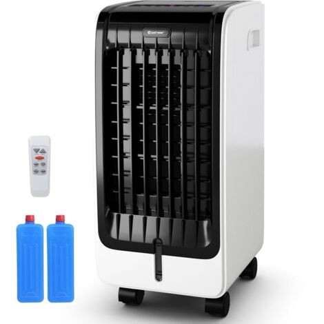 Raffrescatore d'aria, condizionatore portatile senza ventola da 6 l, oscillazione automatica, raffreddamento, umidificatore, timer 8 ore, 2 impacchi di ghiaccio