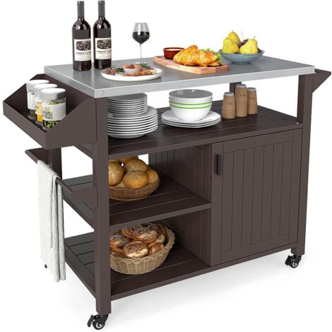 COSTWAY Carrello per Grill da Esterno, Carrello in Metallo con Armadietto, Ruote Bloccabili Universali, Ripiani e Piano in Acciaio Inox, Isola da Cucina per Barbecue, Festa e Campeggio (1/5)