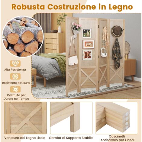 Divisorio In Legno A 6 Pannelli, 1,5 M, Schermo Pieghevole Per Privacy In Camera O Ufficio, Crema