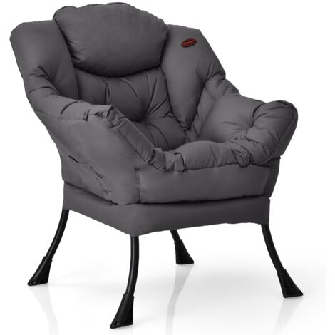 COSTWAY Poltrona Relax, Poltrona da Lettura con Cuscino, con Schienale e Seduta Imbottiti, Braccioli e Tasca di Stoccaggio, per Soggiorno, Portata 114 kg (Grigio) (1/5)