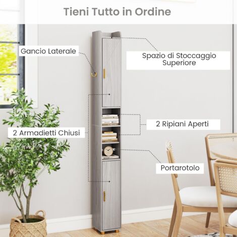 Armadietto Portaoggetti Sottile Da Bagno 2 Cassetti – Cassettiera Stretta Con Contenitore Per Carta Igienica, Salvaspazio Per Cucina, Lavanderia E Ufficio, 18x41,4x61 Cm