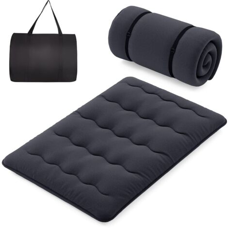 COSTWAY Materasso Futon Pieghevole, Materasso Portatile con Sacca da Trasporto per Camping, Materasso da Terra con Copertura Lavabile (Nero,200 x 140 cm)