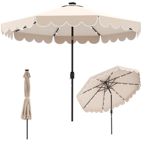 COSTWAY Ombrellone Esterno 300 cm, con 24 Luci LED, Ombrellone da Giardino con Inclinazione Regolabile, con Manovella 8 Stecche, Top Ventilato, per Giardino Piscina Patio (Beige)