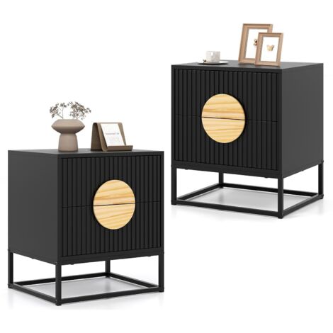 COSTWAY Comodino a 2 Cassetti, Tavolino con Maniglie in Legno di Pino e Struttura in Metallo, Cassettiera Salvaspazia Moderna per Camera da Letto e Soggiorno, 48 x 40 x 55 cm