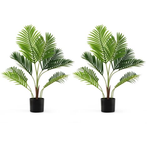 COSTWAY Set di 2 Piante Artificiali di Palma 90 CM/140 CM, Pianta Finta in Vaso da Interno ed Esterno, Decorazione Moderna per Soggiorno, Veranda, Ufficio e Negozio (90 cm)