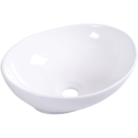 COSTWAY Lavabo Ovale in Ceramica, Lavandino di Forma Ovale, Dotato con Set di Tubo di Scarico, 41x 33,5 x 14 cm, Bianco