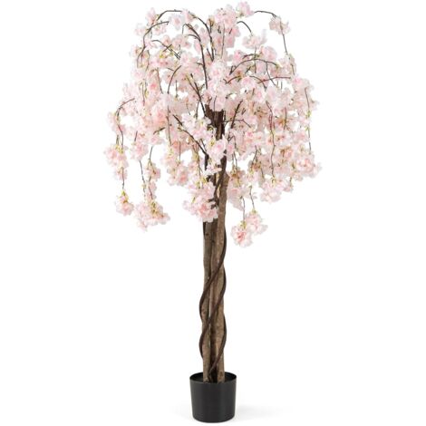 Albero di ciliegio artificiale realistico 163 cm, Pianta artificiale in vaso con fiori rosa e bianchi, Albero floreale decorativo per interni ed esterni, Bianco (1/4)