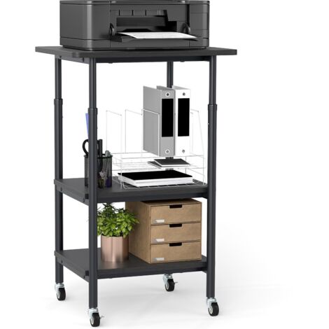 COSTWAY Supporto per Stampante, Carrello Stampante a 3 Livelli con Ripiani di Stoccaggio e Ruote con Blocco, Altezza Regolabile, per Stampante 3D Scanner Fax, 49 x 40 x 65/77 cm (Nero) (1/5)