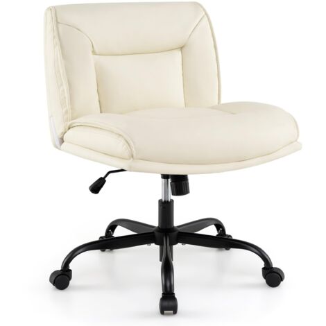 Sedia da ufficio con ruote, similpelle senza braccioli, schienale e seduta ampi, altezza regolabile, sedia girevole a 360°, beige (1/5)