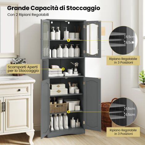 Armadietto Cucina Con Sensore LED 120x60x40 Cm – 2 Ante, Ripiani Regolabili E Porta-oggetti, Bianco Moderno
