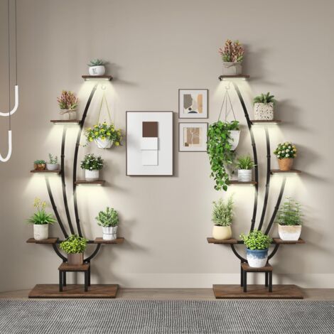 COSTWAY Scaffale per Piante da Interno ed Esterno, Porta Piante Angolare in Metallo a 8 Ripiani con Luci di Crescita, Porta Vasi per Balcone, Soggiorno e Giardino, 67 x 30 x 156 cm (1)