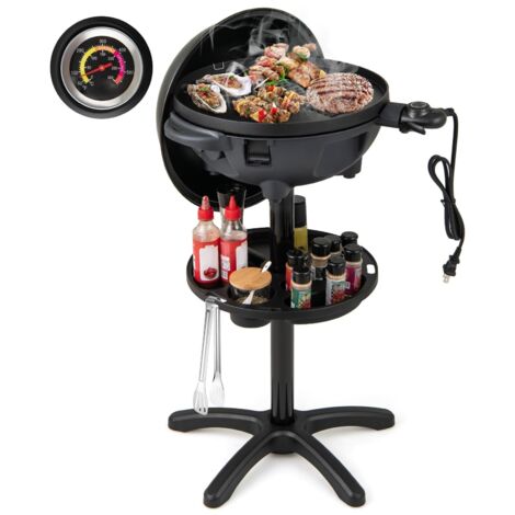 Barbecue elettrico da esterno da 1200 W, piano cottura antiaderente con 2 zone di temperatura regolabili, supporto rimovibile, ripiano per condimenti