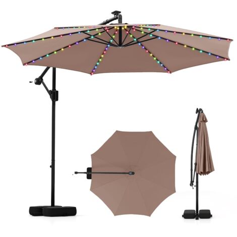 Ombrellone Da Giardino Con Luci LED Solari - Sunnyglade - 24 LED, 8 Costole, Inclinabile, Con Manovella - Marrone Chiaro - 2