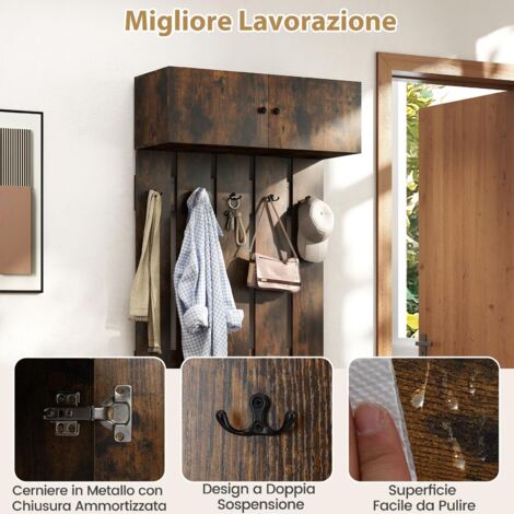 Set Di 2 Appendiabiti Da Parete Moderni In Alluminio Con 5 Ganci - 43 Cm - Design Salvaspazio Per Bagno, Cucina E Camera - Nero