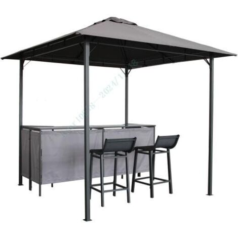 COSTWAY Gazebo da Esterno 245 x 245 x 243 cm, Set da Bar 3 Pezzi con Doppio Piano con 2 Sgabelli, Tavolo in Vetro Temperato e 2 Sedie, Tenda Impermeabile per Feste, BBQ in Giardino e Cortile (1/5)