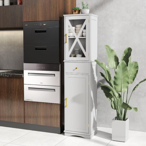 TEENFON Mobile da Bagno Salvaspazio Stretto e Alto con Cassetto, Armadietto Bagno Moderno 2 Ante + 1 Cassetto 40x30x170 cm, Bianco