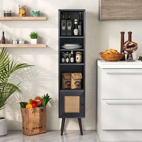Costway – Libreria alta in legno e rattan naturale – 3 ripiani regolabili in 12 posizioni – Design boho per soggiorno e camera da letto – 29,5 x 29,5 x 137 cm (1/5)