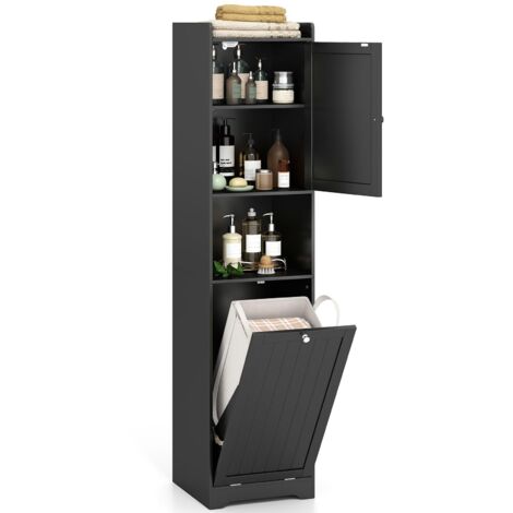 Treocho Armadietto Da Parete Per Bagno, Nero, Con 1 Ripiano Aperto E 1 Ripiano Interno Regolabile, 54,6x16x61 Cm