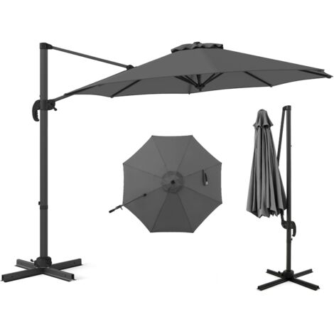 COSTWAY Ombrellone da Esterno 294 cm, Ombrellone con Rotazione a 360°, 5 Angoli di Inclinazione Regolabili, Base a Forma di Croce, 8 Stecche, Ombrellone per Giardino, Piscina, Cortile (Grigio) (1/5)