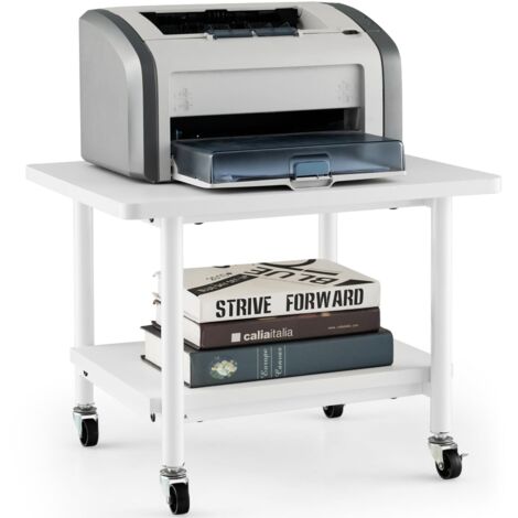 COSTWAY Supporto per Stampante, Carrello Stampante con Ruote Girevoli a 360⁰, Design Rimovibile, Superficie Ampia e Liscia, di Legno e Acciaio, 49 x 40 x 37 cm (Bianco Puro) (1/5)