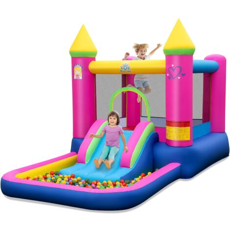 COSTWAY 4-in-1 Castello Gonfiabile per Bambini, Castello a Tema Principessa con Scivolo, Area Salto, Canestro da Basket e Vasca per Palline, Giochi Gonfiabile per 3-12 Anni (Senza Soffiatore) (1/5)