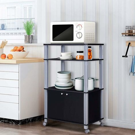 COSTWAY Scaffale da Cucina per Microonde Carrello da Cucina, con Ruote e 2 Ante, Multifunzionale e Movimento Flessibile, 60x40x98 cm (Nero)