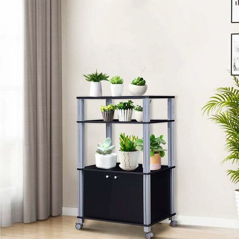COSTWAY Scaffale da Cucina per Microonde Carrello da Cucina, con Ruote e 2 Ante, Multifunzionale e Movimento Flessibile, 60x40x98 cm (Nero)