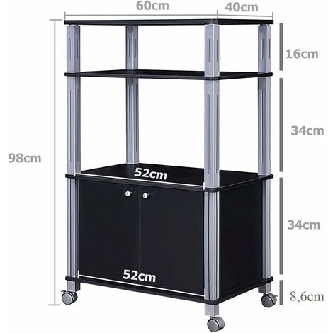 COSTWAY Scaffale da Cucina per Microonde Carrello da Cucina, con Ruote e 2 Ante, Multifunzionale e Movimento Flessibile, 60x40x98 cm (Nero)
