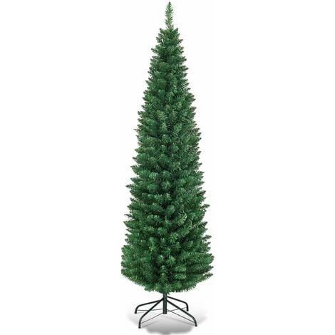COSTWAY Albero di Natale 150/180/210/240 cm, Albero di Natale Slim con 220/400/700/1000 Rami Folti e Realistici e Base in Metallo, Albero di Natale Artificiale per Casa e Negozio, Verde (180 cm)