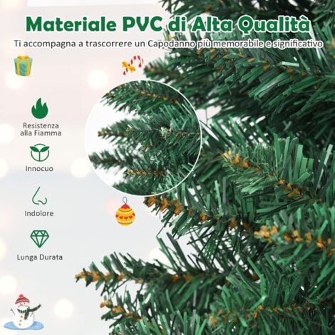 COSTWAY Albero di Natale 150/180/210/240 cm, Albero di Natale Slim con 220/400/700/1000 Rami Folti e Realistici e Base in Metallo, Albero di Natale Artificiale per Casa e Negozio, Verde (180 cm)