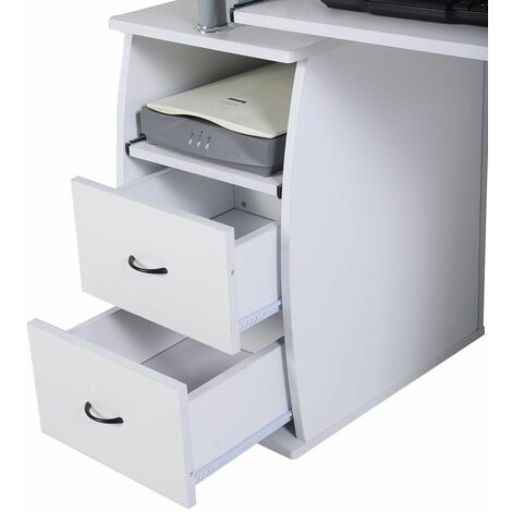 Scrivania da Computer, Scrivania con Cassettiera e Porta Hardware,120 x 55  x 85 cm (Bianco)