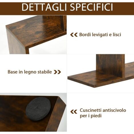 COSTWAY Libreria in Legno Scaffale Multifunzionale a 6 Ripiani per Piante e Libri per Ufficio Casa Ripiano a Forma di S, 80 x 23 x 192 cm (Caffè)