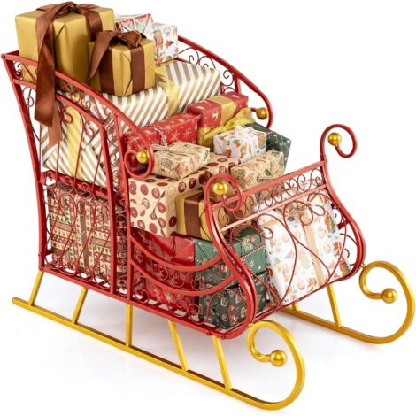 COSTWAY Slitta di Babbo Natale, Slitta di Babbo Natale in Metallo con Portadoni a 2 Livelli, Decorazione Natalizia con Stelle Dorate, per Casa, Negozio e Ufficio (Modello 3) (1/5)
