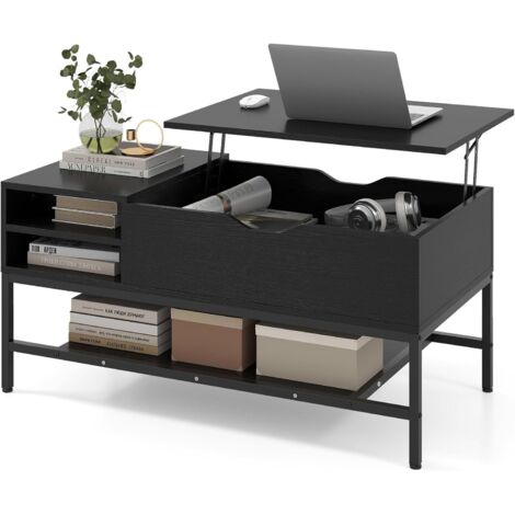 COSTWAY Tavolino da Caffè con Piano Sollevabile e Scomparto Nascosto, Tavolo da Salotto in Legno con Ripiano Portaoggetti, Ideale per Piccoli Spazi (Nero) (1/5)