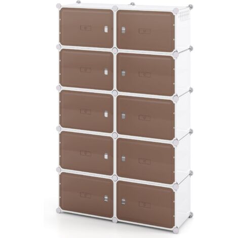 COSTWAY Scarpiera Salvaspazio a 10 Scomparti, Porta Scarpe da 40 Paia con Mensole Rimovibili, Ganci Laterali e Porte Magnetiche, Scatole per Scarpe Impilabile in Plastica (95×32×155 cm) (1/5)