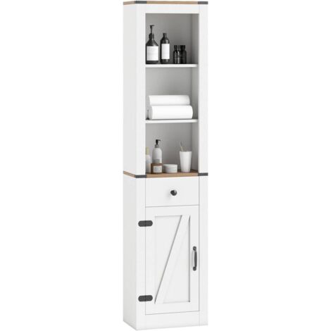 COSTWAY Armadio Bagno Salvaspazio, Mobile Bagno Alto Stretto con Scomparti Aperti, Cassetto e Ripiani Regolabili, Colonna Bagno per Lavanderia, Soggiorno e Cucina, 40 x 24 x 173 cm