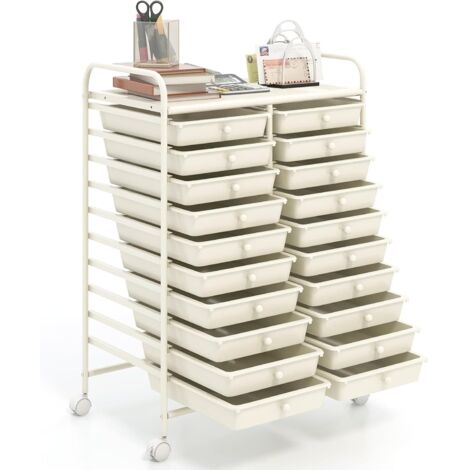 COSTWAY Carrello di Stoccaggio con 20 Cassetti, Carrello portaoggetti con 4 Ruote, Carrello Multiuso per Scuola Ufficio Cucina, 64 x 39 x 88 cm (Bianco) (1/5)