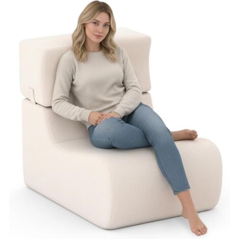 COSTWAY Divano Singolo con Poggiatesta Staccabile, Sedia da Pavimento con Rivestimento in Velluto e Imbottitura in Spugna, Base Antiscivolo, Comoda Sedia da Lettura (Beige) (1/5)