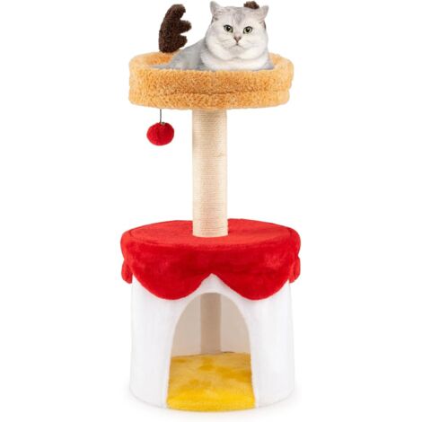 COSTWAY Albero di Natale per Gatti con Letto, Tiragraffi per Gatti Alto 80 cm con Tiragraffi in Sisal, Pallina Appesa, Condo e Cuscino Lavabile, Piccolo Centro Attività per Animali Domestici (1/5)