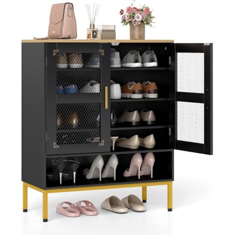 COSTWAY Scarpiera a 5 Livelli, Armadio Porta Scarpe con Porte in Rete, Ripiani Regolabili e Gambe in Metallo Per Ingresso, Corridoio, Armadio e Soggiorno (Nero,70x35x93 cm) (1/5)