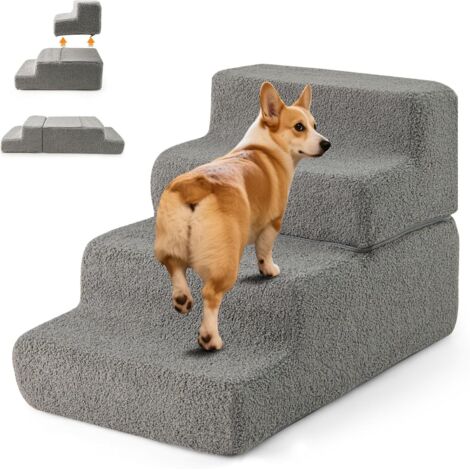 COSTWAY Scalette in Schiuma a 4 Gradini, Rampa per Cani Pieghevole con Fondo Antiscivolo e Copertura Rimovibile e Lavabile per Letto Alto Divano, Scala per Cani e Gatti, 60 x 40 x 40 cm