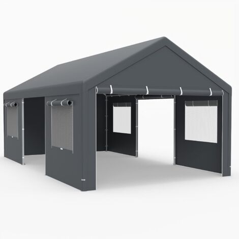 COSTWAY Tenda garage Carport, 600 x 363 cm Tenda garage resistente allinverno, tenda da magazzino con pareti laterali rimovibili, porte avvolgibili e finestre ventilate, tenda da pascolo Riparo per au