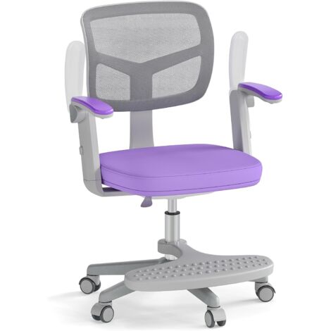 COSTWAY Sedia da Scrivania Bambini Girevole, Altezza Regolabile, Sedia da Studio per Ragazzi con Braccioli a Ribalta e Poggiapiedi, Poltrocina in Rete per Bambini 3-15 Anni, Portata 150 kg (Viola)