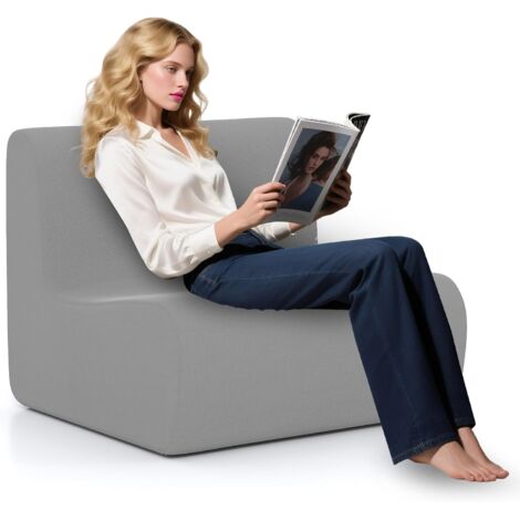 COSTWAY Divano Singolo da Pavimento, Poltrona da Divano con Morbido Velluto e Supporto Ergonomico, Poltrona Sacco da Lettura per Soggiorno, Camera da Letto (Grigio) (1/2)