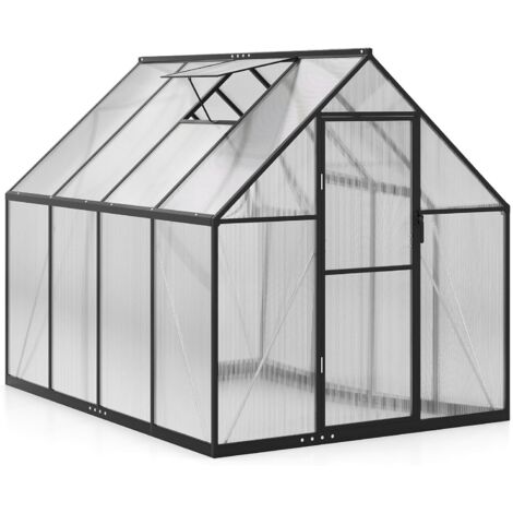 COSTWAY Serra da Giardino in Lega di Alluminio 250 x 190 x 195 cm, con Porta Bloccabile e Lucernario Regolabile, Pannello Trasparente in PC, Serra da Esterno per Piante, Fiori e Frutta