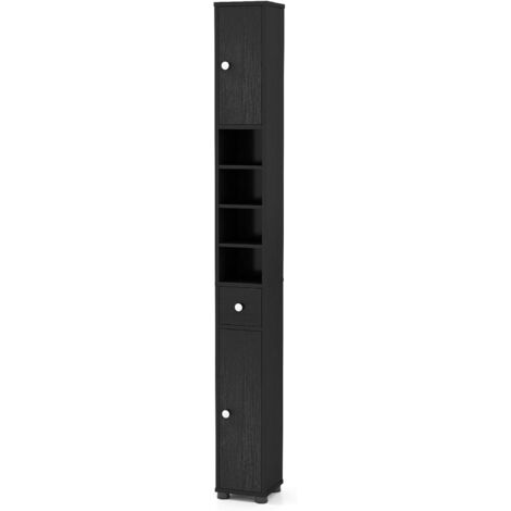 COSTWAY Mobile Bagno 180 cm, Armadio Colonna Salvaspazio con 1 Cassetto, 5 Ripiani Regolabili e Struttura Antiscivolo, Mobiletto per Soggiorno, Camera da Letto e Cucina (Nero)