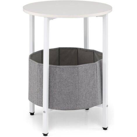 COSTWAY Tavolino Rotondo per Piccoli Spazi, Tavolino a 2 Ripiani con Cestino in Tessuto Rimovibile e Struttura in Metallo, Tavolino da Salotto, Camera da Letto e Studio (Bianco) (1/5)