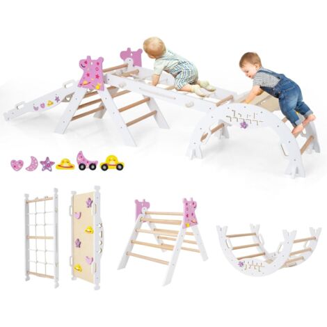 COSTWAY 8 in 1 Set da Arrampicata per Bambini, Giocattoli da Arrampicata Pieghevoli con Triangolo Arco e Rampa, Giochi Montessori per Bambini 1 Anni + (Unicorno 4 pezzi, Bianco)