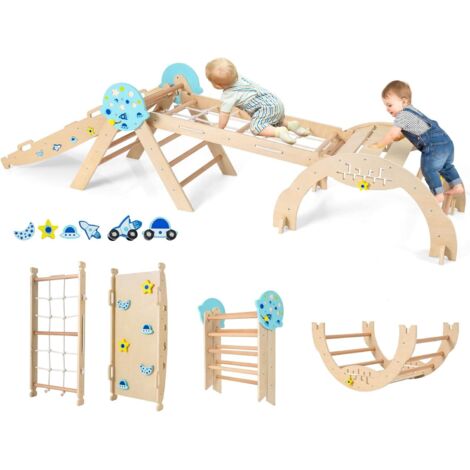 COSTWAY Set da Arrampicata per Bambini, Set Montessori Pieghevole con Arco, Rampa e Scalatore, Giochi da Arrampicata con Blocchi e Gioco del Labirinto, 1 Anni + (Astronauta 3 pezzi, Blu)